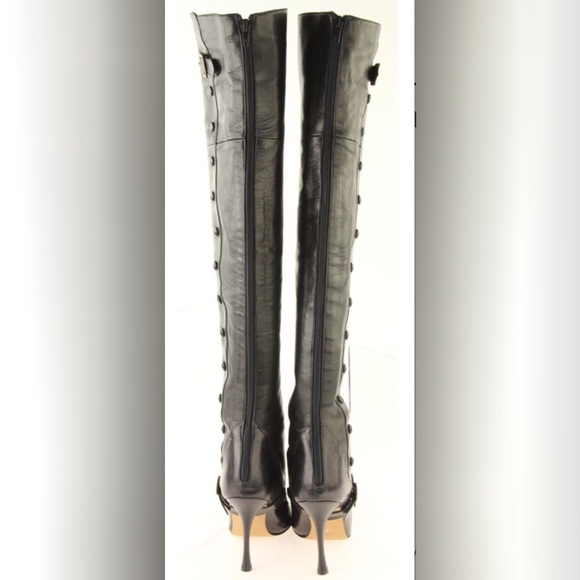 Manolo Blahnik Over-The-Knee Black Leather Boots - Picture 2 of 6